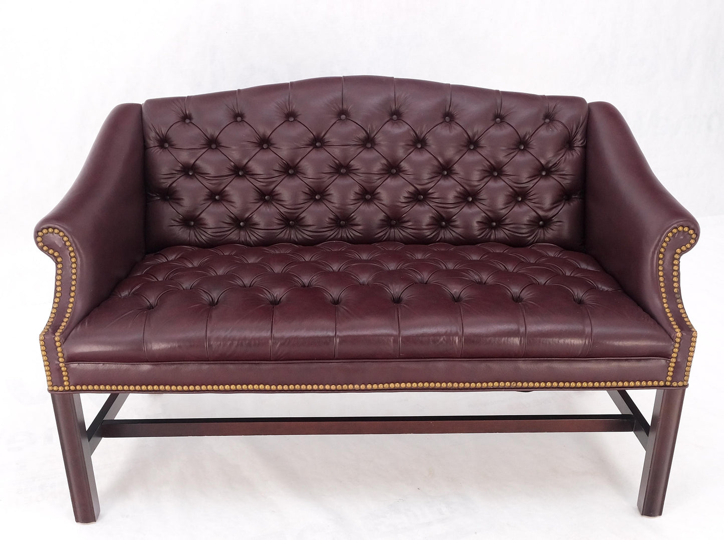 Tufted Burgundy Leather Federal Style Settee Love Seat Couch Sofa MINT!