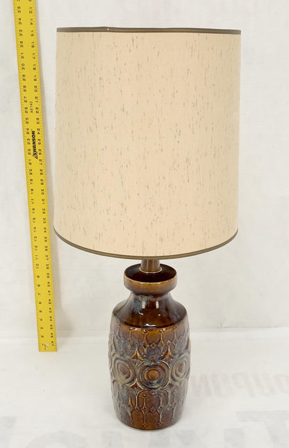 Pair of Brown Grey Blue Glazed Pottery Ceramic Vase Shape Table Lamp MINT!