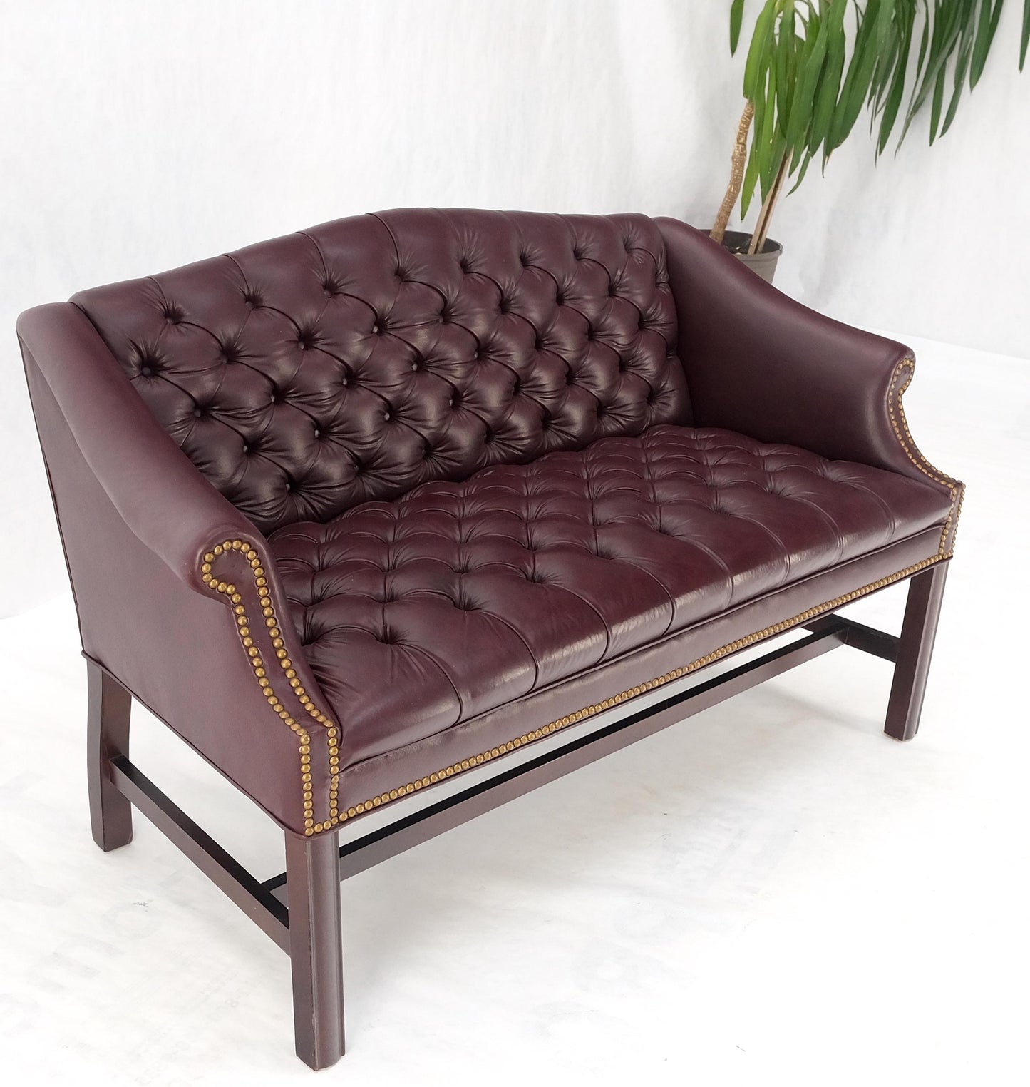 Tufted Burgundy Leather Federal Style Settee Love Seat Couch Sofa MINT!