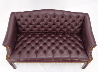 Tufted Burgundy Leather Federal Style Settee Love Seat Couch Sofa MINT!