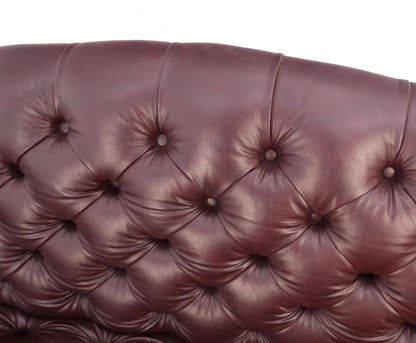 Tufted Burgundy Leather Federal Style Settee Love Seat Couch Sofa MINT!