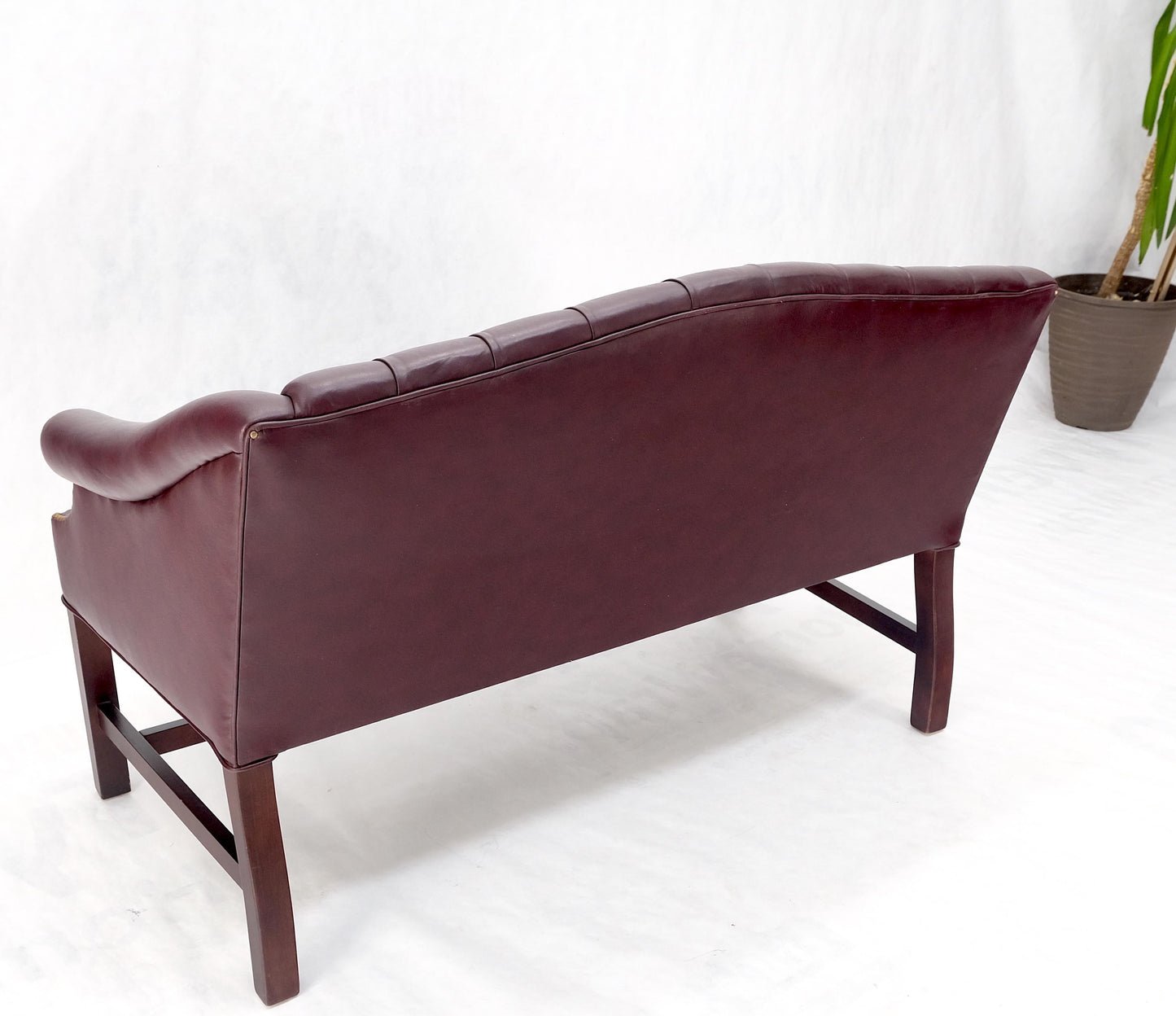 Tufted Burgundy Leather Federal Style Settee Love Seat Couch Sofa MINT!