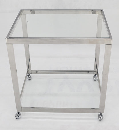 Polished Stainless Steel Box Shape Two Tier Serving Bar Cart Chrome Mid Century