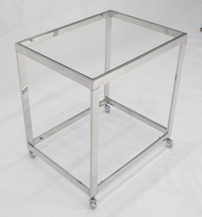 Polished Stainless Steel Box Shape Two Tier Serving Bar Cart Chrome Mid Century