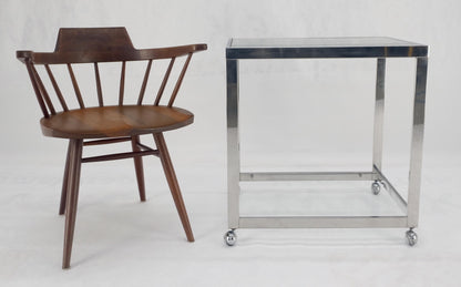 Polished Stainless Steel Box Shape Two Tier Serving Bar Cart Chrome Mid Century