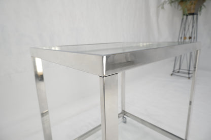 Polished Stainless Steel Box Shape Two Tier Serving Bar Cart Chrome Mid Century