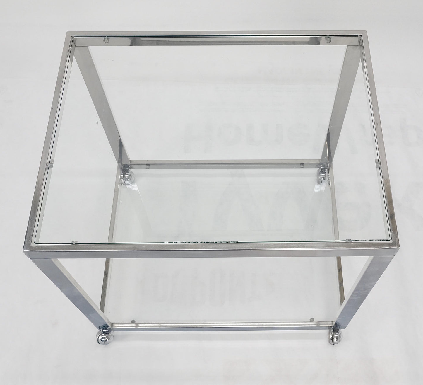 Polished Stainless Steel Box Shape Two Tier Serving Bar Cart Chrome Mid Century