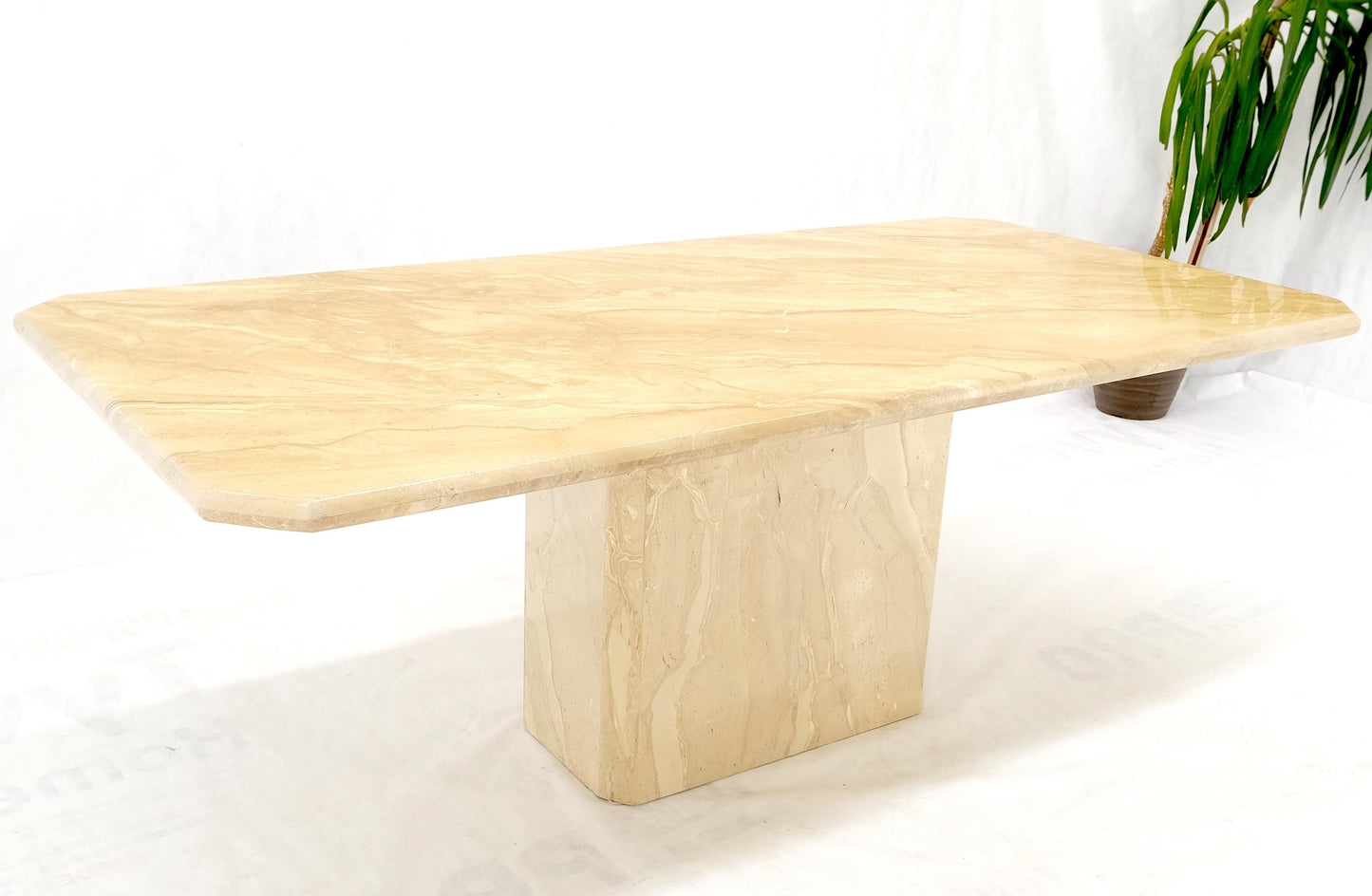 Travertine Single Pedestal Base Mid-Century Modern Dining Conference Table MINT!