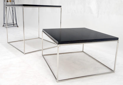 Espresso Walnut Cube Shape Nesting End Tables Polished Stainless Steel Chrome