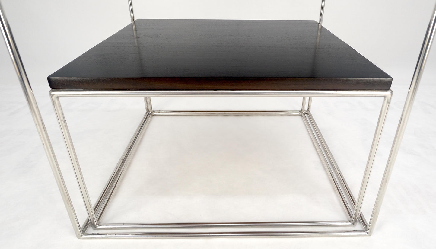 Espresso Walnut Cube Shape Nesting End Tables Polished Stainless Steel Chrome