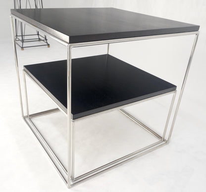 Espresso Walnut Cube Shape Nesting End Tables Polished Stainless Steel Chrome