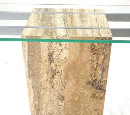 Single Travertine  Pedestal Glass Top Italian Modern Sofa Console Table MINT!