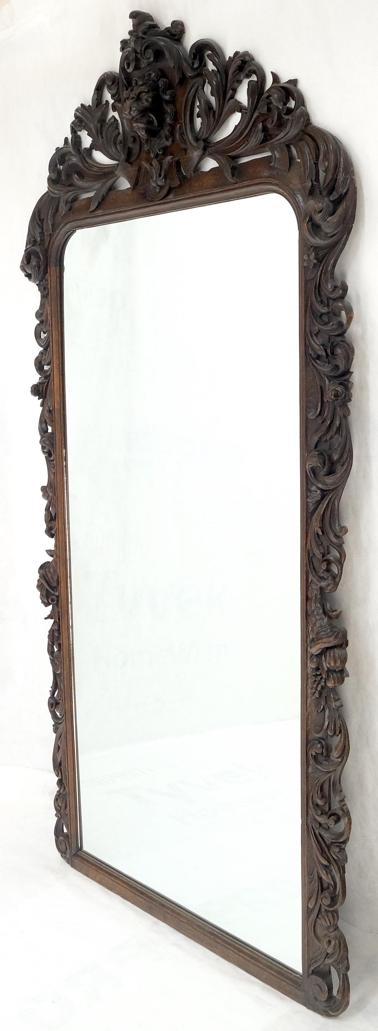 North Winds Standing 8 Feet Tall Heavily Carved Oak Floor Wall Mirror Clean!