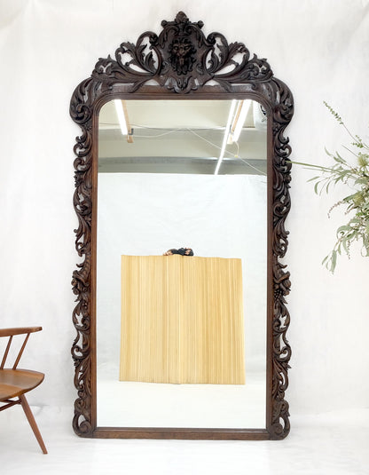 North Winds Standing 8 Feet Tall Heavily Carved Oak Floor Wall Mirror Clean!