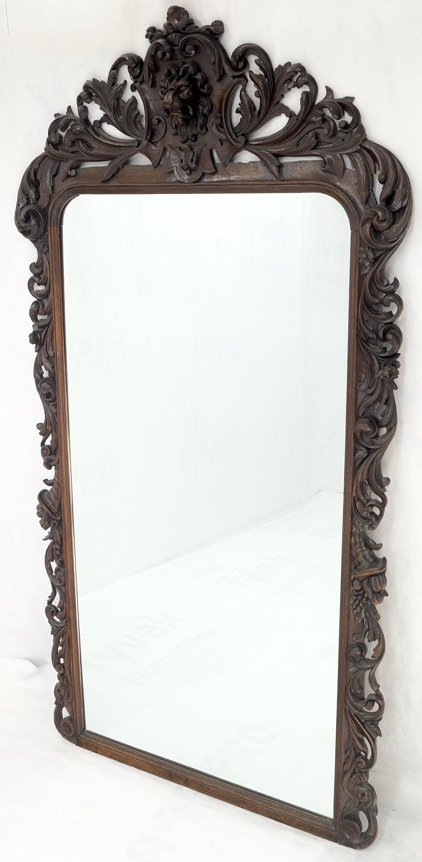 North Winds Standing 8 Feet Tall Heavily Carved Oak Floor Wall Mirror Clean!