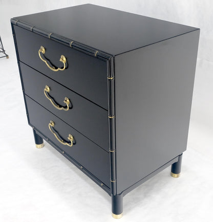 Black Lacquer Solid Brass Drop Pulls Faux Bamboo 3 Drawer Bachelor Chest Dresser