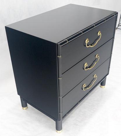 Black Lacquer Solid Brass Drop Pulls Faux Bamboo 3 Drawer Bachelor Chest Dresser