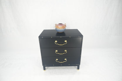 Black Lacquer Solid Brass Drop Pulls Faux Bamboo 3 Drawer Bachelor Chest Dresser