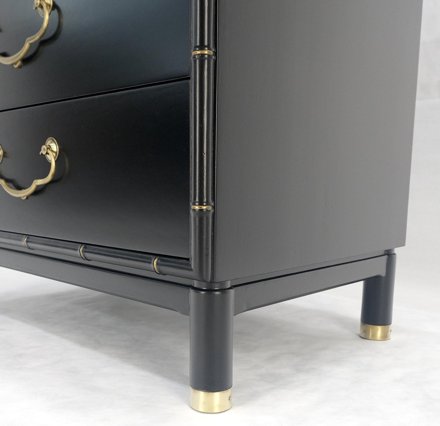 Black Lacquer Solid Brass Drop Pulls Faux Bamboo 3 Drawer Bachelor Chest Dresser