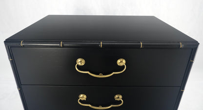 Black Lacquer Solid Brass Drop Pulls Faux Bamboo 3 Drawer Bachelor Chest Dresser