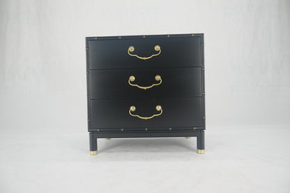 Black Lacquer Solid Brass Drop Pulls Faux Bamboo 3 Drawer Bachelor Chest Dresser