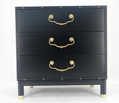 Black Lacquer Solid Brass Drop Pulls Faux Bamboo 3 Drawer Bachelor Chest Dresser