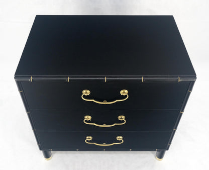 Black Lacquer Solid Brass Drop Pulls Faux Bamboo 3 Drawer Bachelor Chest Dresser