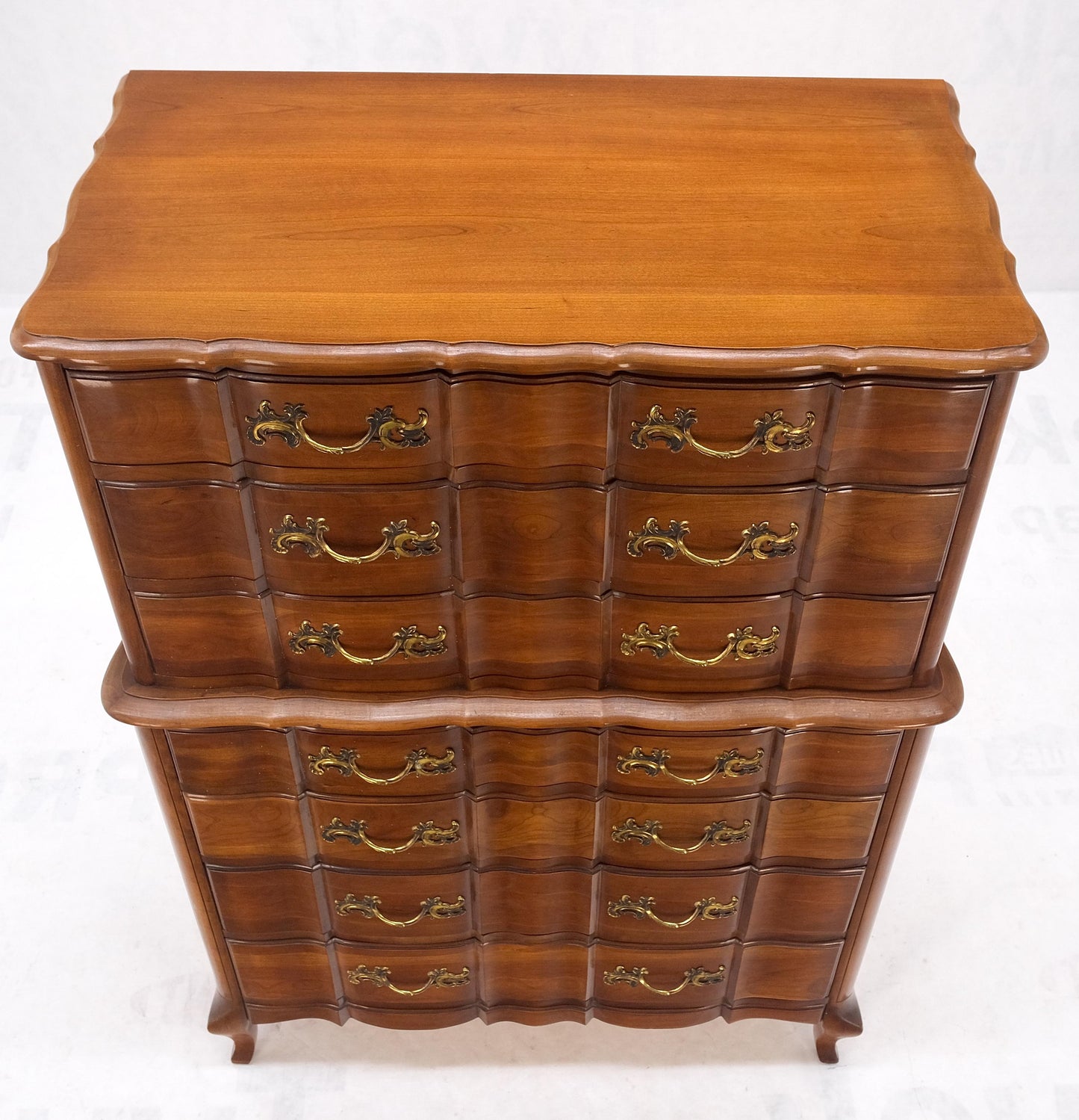 Solid Cherry Country French Brass Pulls 7 Drawers High Chest Dresser MINT!