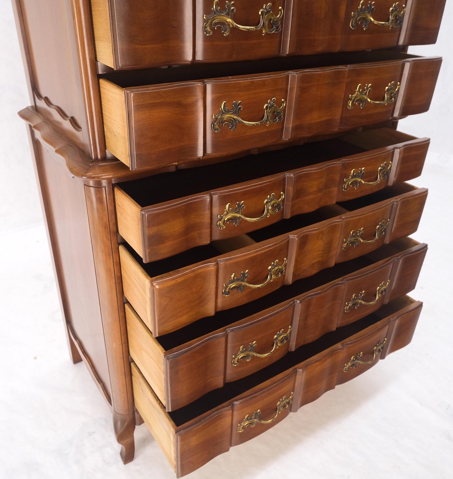 Solid Cherry Country French Brass Pulls 7 Drawers High Chest Dresser MINT!