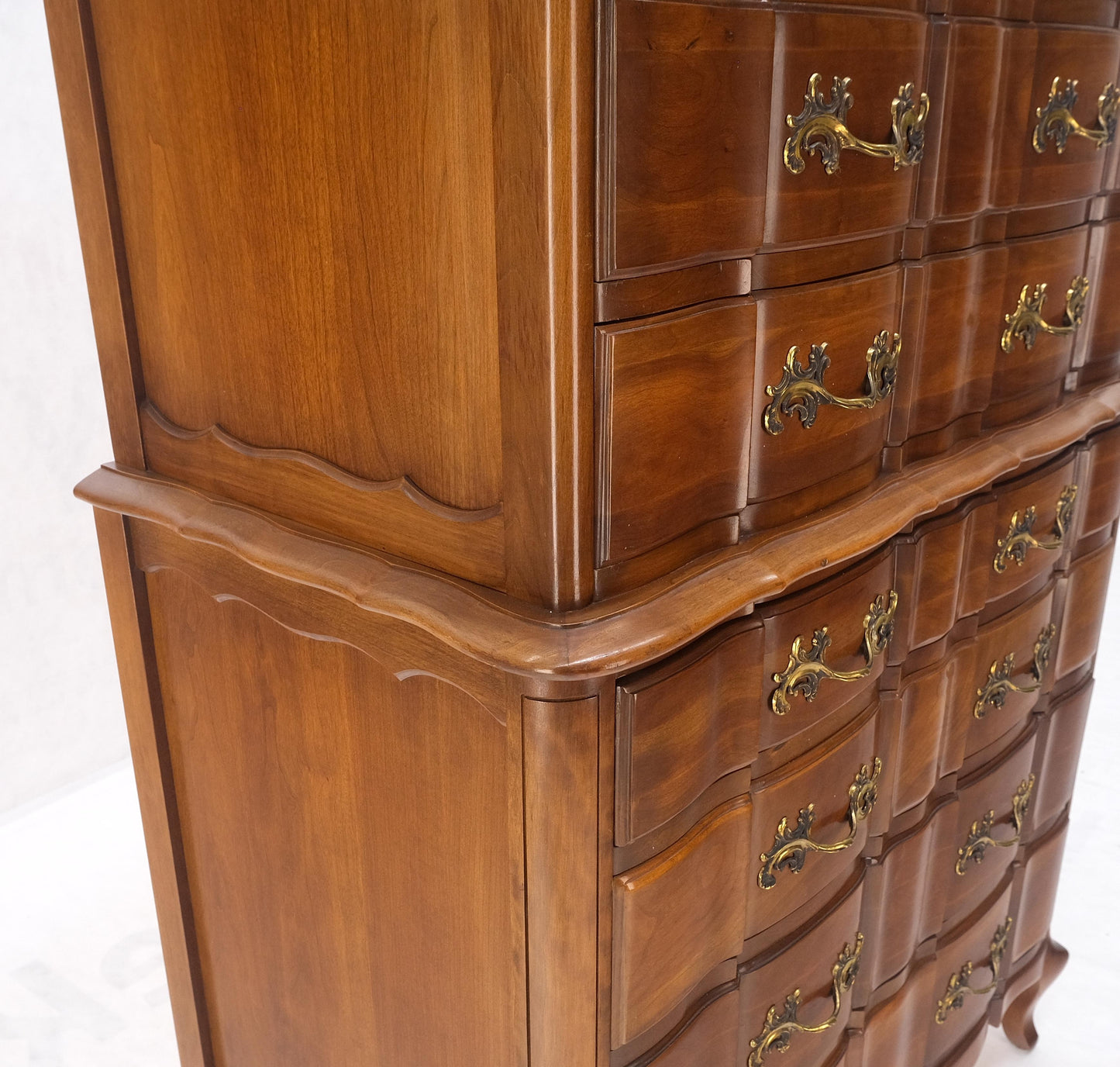 Solid Cherry Country French Brass Pulls 7 Drawers High Chest Dresser MINT!