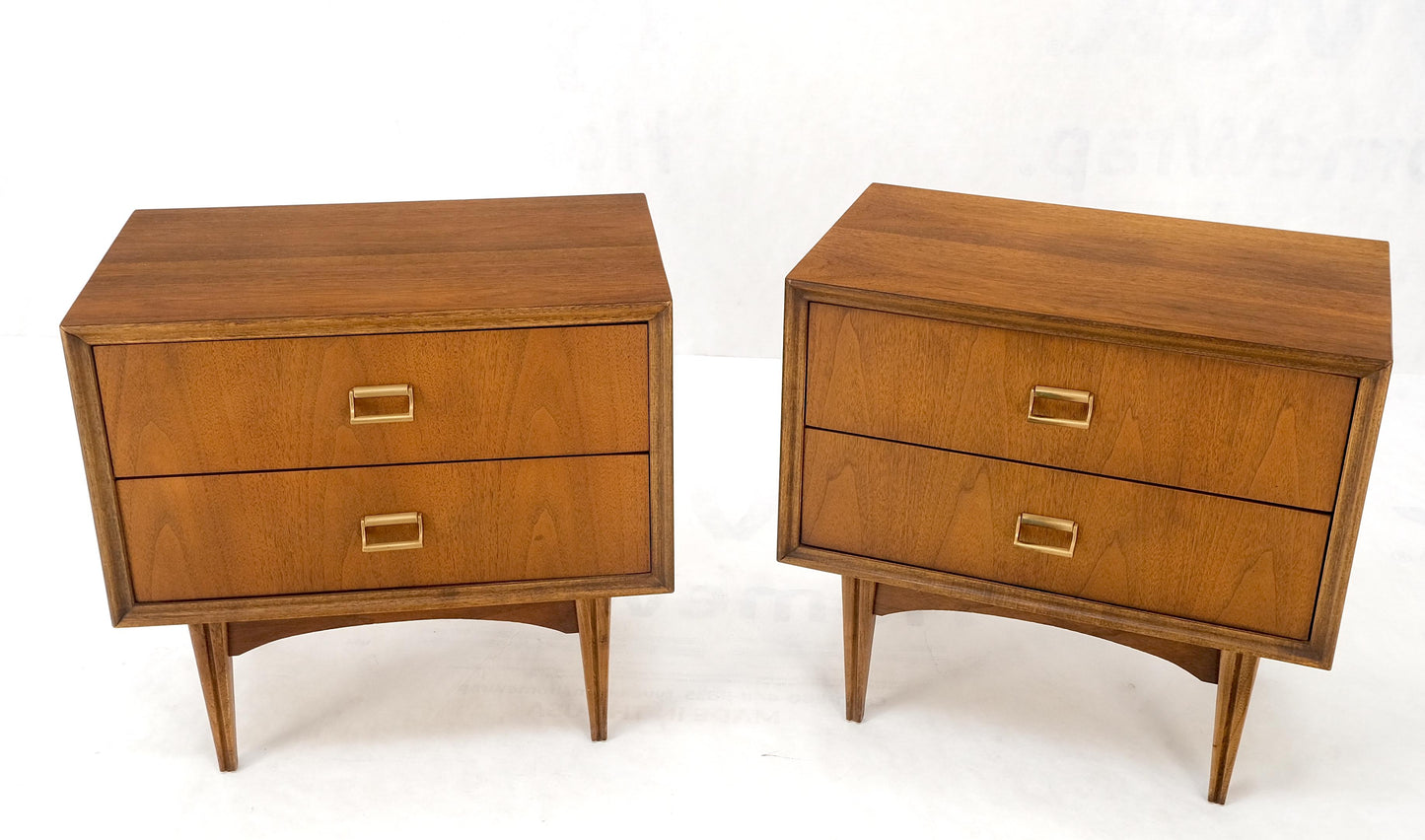 Pair Mid-Century Modern Oiled Walnut Two Drawers End Tabled Nightstands Mint!