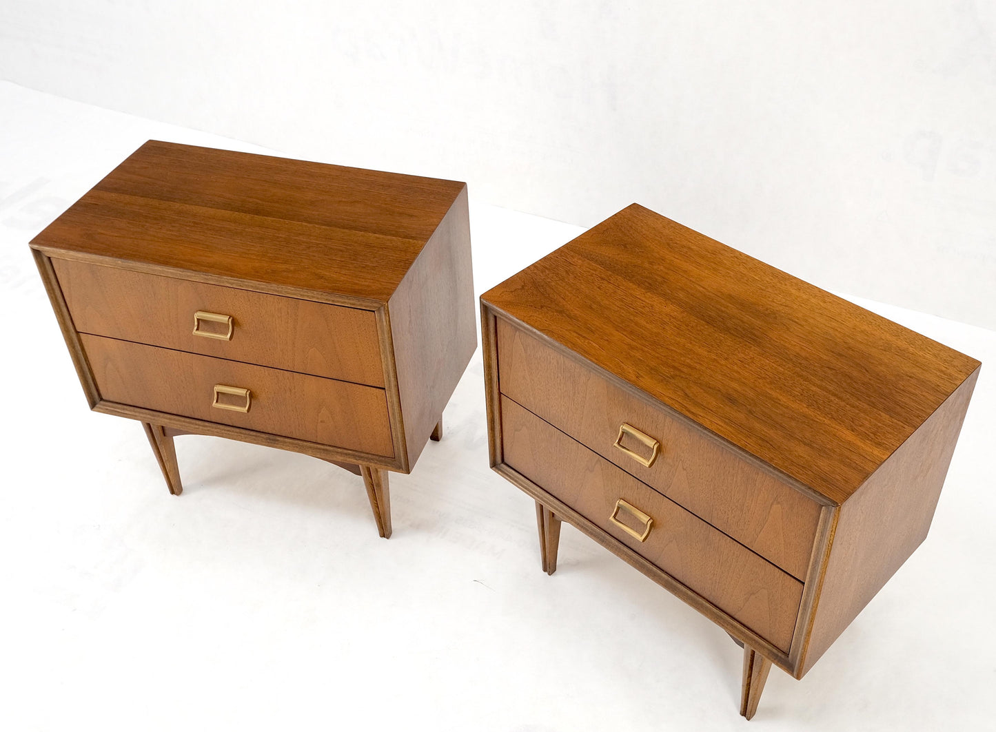 Pair Mid-Century Modern Oiled Walnut Two Drawers End Tabled Nightstands Mint!