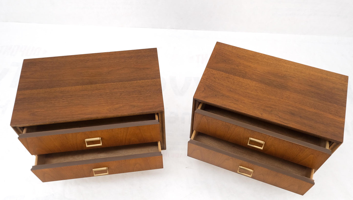 Pair Mid-Century Modern Oiled Walnut Two Drawers End Tabled Nightstands Mint!