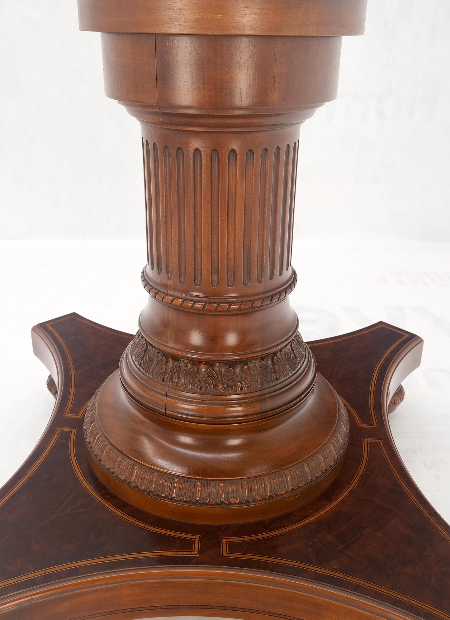 Banded Oval Racetrack Shape Carved Double Pedestal Burl Walnut 13' Long Dining