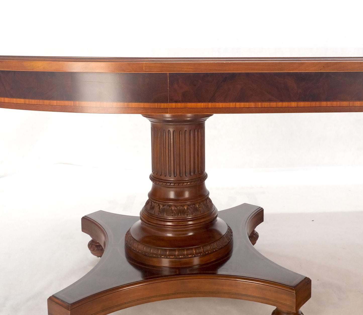 Banded Oval Racetrack Shape Carved Double Pedestal Burl Walnut 13' Long Dining