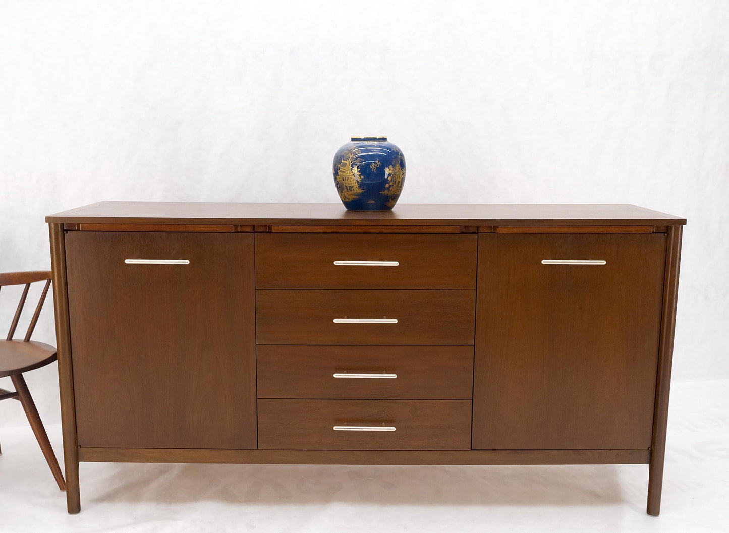 John Stuart Walnut Mid-Century Modern Long Credenza Dresser Pull Out Shelf Mint!