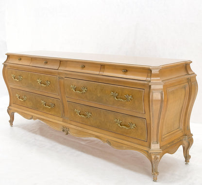 Long Country French Bombe 8 Drawer White Wash Burl Dresser Credenza Solid & Mint