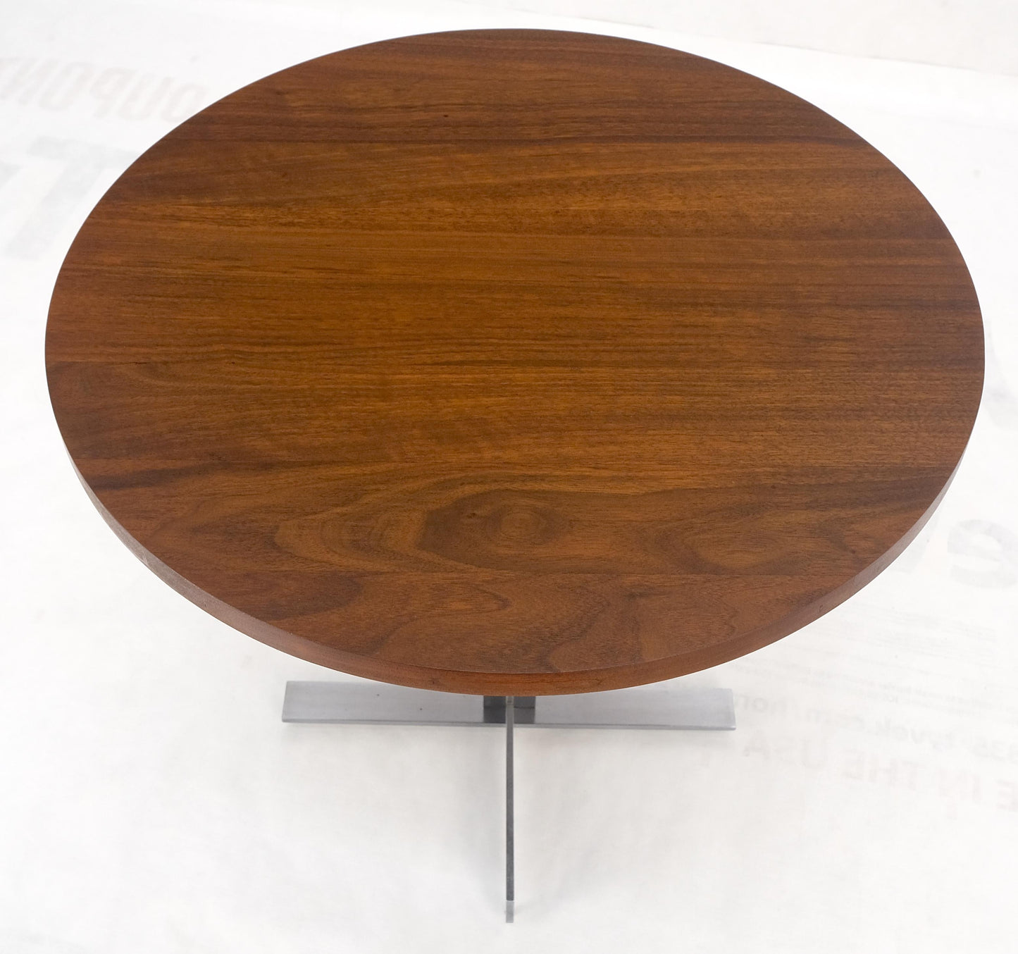 Solid Walnut Round Top Brushed Machined Stainless Steel Base Side End Table Stan