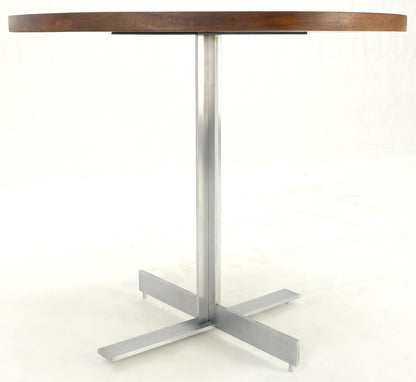 Solid Walnut Round Top Brushed Machined Stainless Steel Base Side End Table Stan