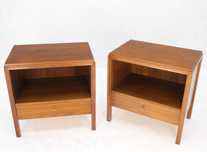 Pair Finished Back Danish Mid Century Modern One Drawer Walnut Night Stands MINT