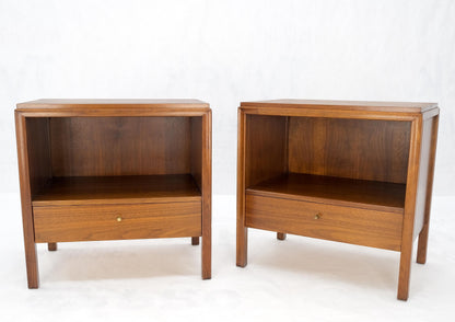 Pair Finished Back Danish Mid Century Modern One Drawer Walnut Night Stands MINT