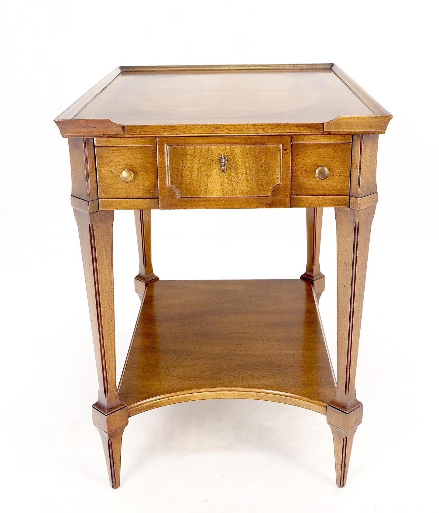 Very Fine John Widdicomb Walnut One Drawer Inlayed Top End Table Nightstand MINT