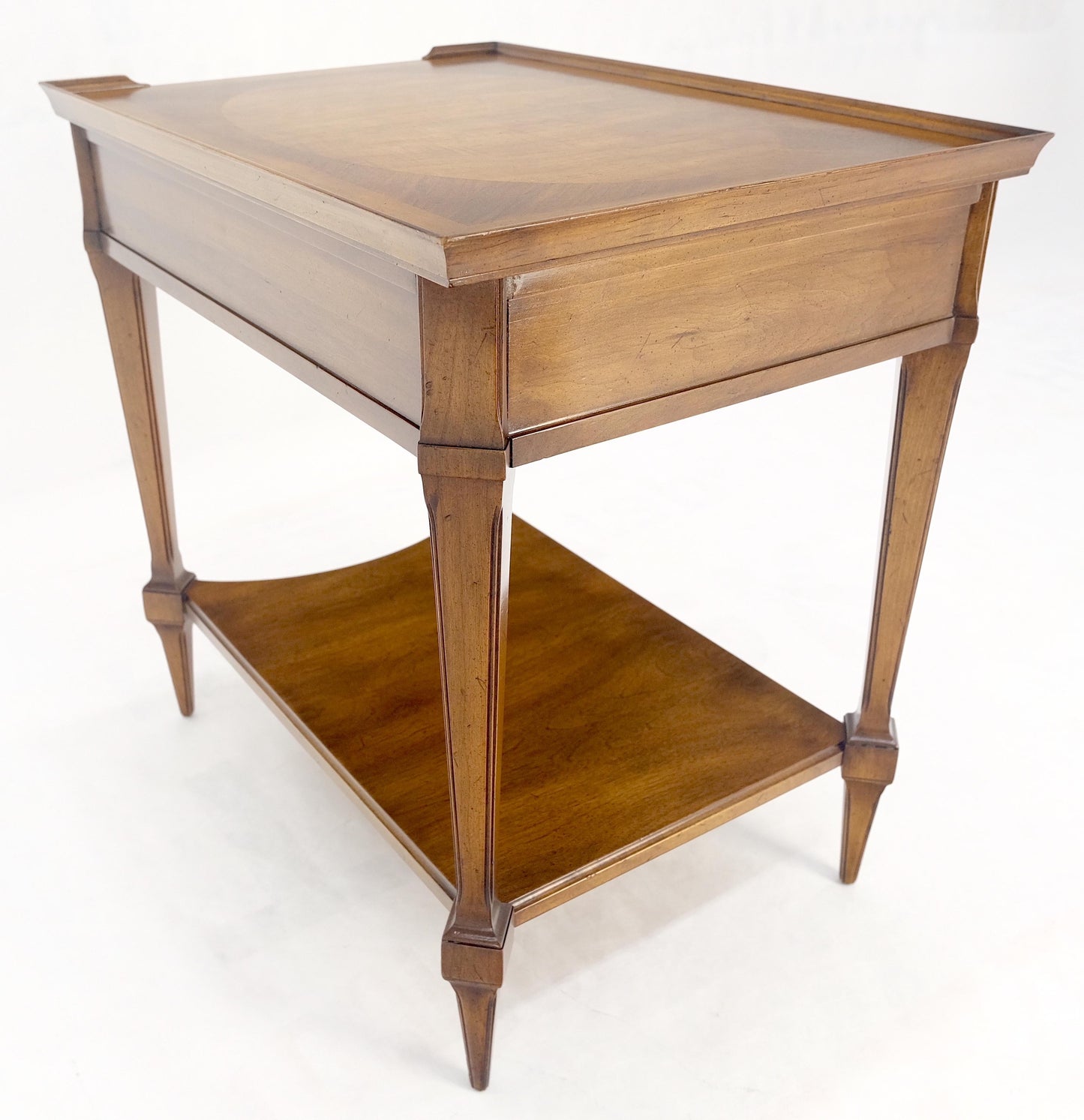 Very Fine John Widdicomb Walnut One Drawer Inlayed Top End Table Nightstand MINT