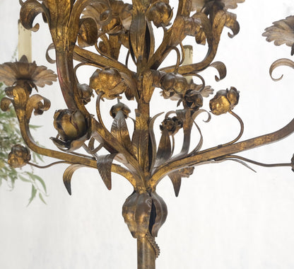 Candelabra Forged Golt Gilt Metal Flowers & Leafs Motive Italian Floor Lamp NICE