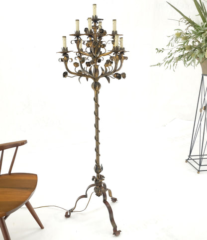 Candelabra Forged Golt Gilt Metal Flowers & Leafs Motive Italian Floor Lamp NICE