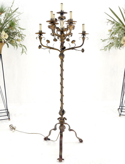 Candelabra Forged Golt Gilt Metal Flowers & Leafs Motive Italian Floor Lamp NICE