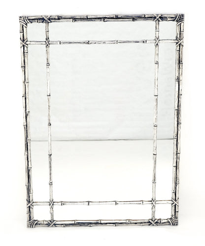 Hollywood Regency Cast Aluminum Faux Bamboo Silvered Gilt Metal Rectangle Mirror