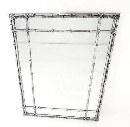 Hollywood Regency Cast Aluminum Faux Bamboo Silvered Gilt Metal Rectangle Mirror