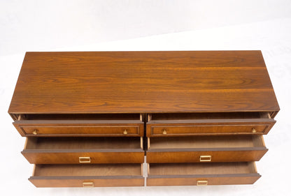 American Mid Century Modern 6 Drawers Walnut Dresser Brass Hardware MINT!