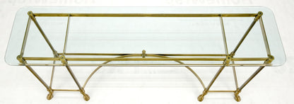 Solid Brass Hoof Feet Beveled Glass Top Console Sofa Dressing Vanity Table MINT!